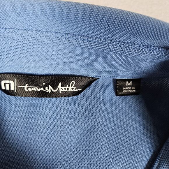 Travis Mathew Cabana Golf Polo Mens M Chest Stripe Logo Blue Casual Performance - Picture 9 of 14